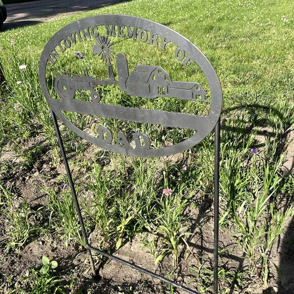 "IN LOVING MEMORY DAD" Metal Sign with Stakes Remembrance Loved Ones Farming - Picture 8 of 8